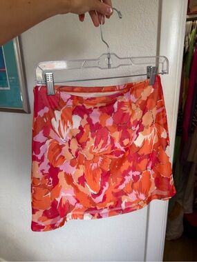 Express Orange and Pink Floral Mini Skirt